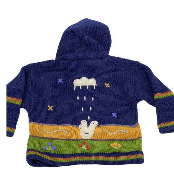 Martin Cone Children's Hooded Cardigan 100% Wool hand made Ecuador animals lambs - Picture 11 of 12